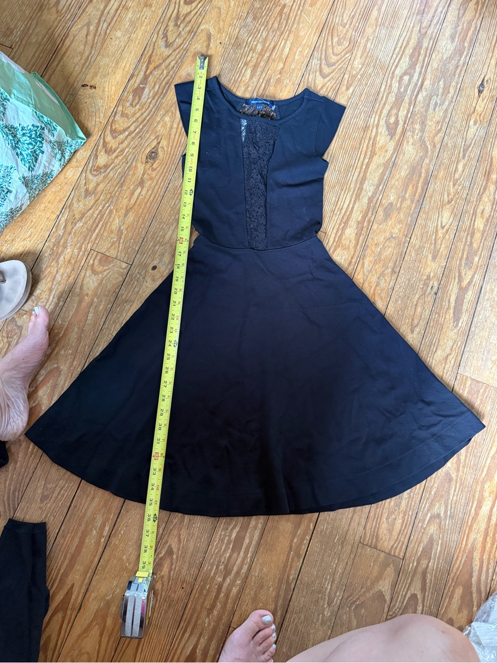 French Connection Y2K Black Lace Panel Fit Flare Dress Size 2